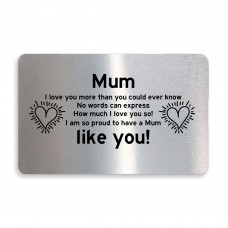 Mum I Love You Gift Metal Card Gift For Mothers Day Birthday 