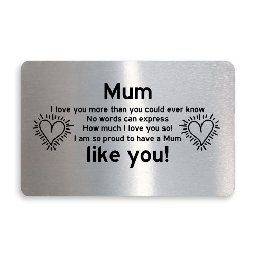 Mum I Love You Gift Metal Card Gift For Mothers Day Birthday 