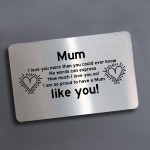 Mum I Love You Gift Metal Card Gift For Mothers Day Birthday 