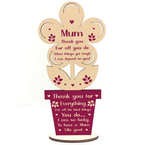 Special Mothers Day Gift Poem Standing Wood Flower Mum Gift