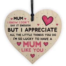 Mothers Day Gift Idea Wooden Heart Mum Present Birthday