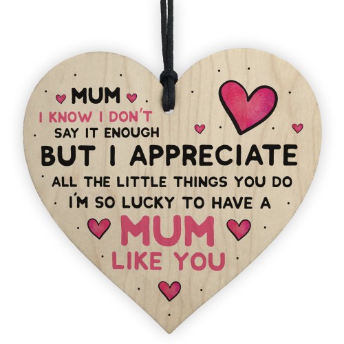 Mothers Day Gift Idea Wooden Heart Mum Present Birthday