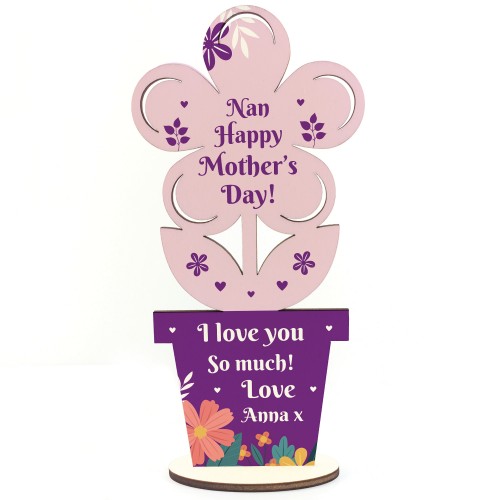 Mothers Day Gift For Nan Nanny Wood Standing Flower Love Gift