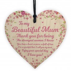 I Love You Mum Gift For Mothers Day Birthday Hanging Wood Heart