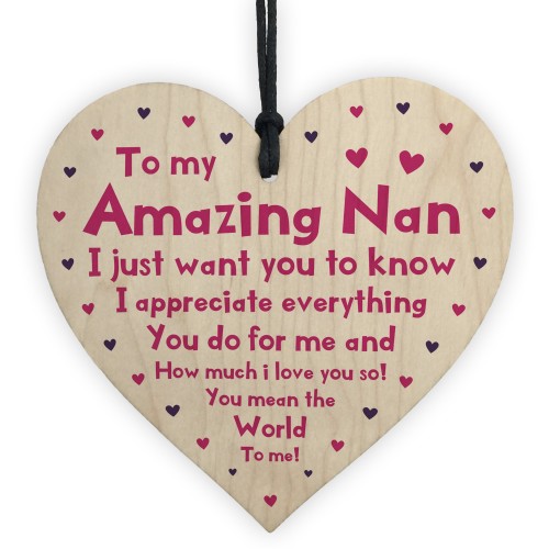 Amazing Nan Mothers Day Birthday Gift For Her Wooden Heart Gift