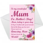 Wonderful Mum Mothers Day Card Love Poem Quality Card For Mum