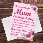 Wonderful Mum Mothers Day Card Love Poem Quality Card For Mum