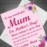 Wonderful Mum Mothers Day Card Love Poem Quality Card For Mum