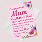 Wonderful Mum Mothers Day Card Love Poem Quality Card For Mum