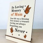In Loving Memory Of Mum A5 Wood Standing Plaque Mum Memorial