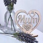 Gift For Mum Engraved Wood Heart Birthday Gift For Her Thank You