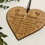 Engraved Mum Heart Oak Wooden Plaque Gift For Mum Birthday 