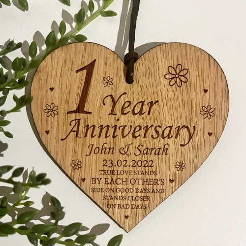 1st Anniversary Gift For Him Her Personalised Engraved Heart