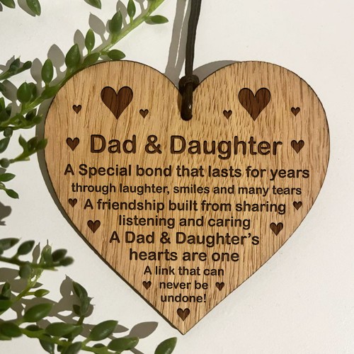 Dad Daughter Gift Hanging Engraved Heart Birthday Fathers Day