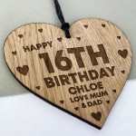 16th Birthday Gift For Daughter Wood Heart Personalised Friend