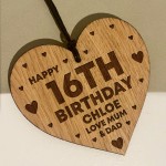 16th Birthday Gift For Daughter Wood Heart Personalised Friend