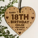 18th Birthday Gift For Daughter Wood Heart Personalised Friend