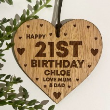 21st Birthday Gift For Daughter Wood Heart Personalised Friend