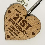 21st Birthday Gift For Daughter Wood Heart Personalised Friend