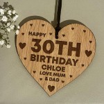 30th Birthday Gift For Daughter Wood Heart Personalised Friend