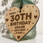 30th Birthday Gift For Daughter Wood Heart Personalised Friend