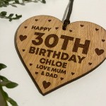 30th Birthday Gift For Daughter Wood Heart Personalised Friend