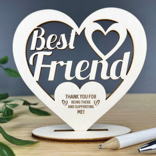 Best Friend Plaque Friendship Gift Engraved Wood Heart Thank You