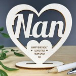 Personalised Birthday Gift For Nan Engraved Heart Plaque Gifts