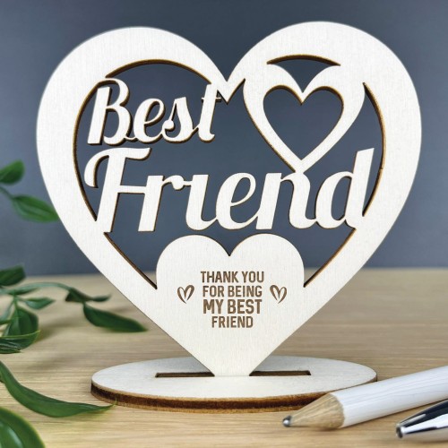 Thank You Best Friend Gift Engraved Wooden Heart Plaque Birthday