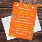 Personalised Teacher Thank You Card Teacher Card School Leavers 