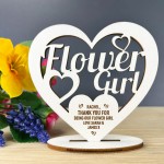 Personalised Flower Girl Thank You Gift Wood Standing Heart
