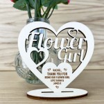 Personalised Flower Girl Thank You Gift Wood Standing Heart