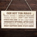 Wooden Hot Tub Rules Hanging Wall Sign Garden Shed Novelty