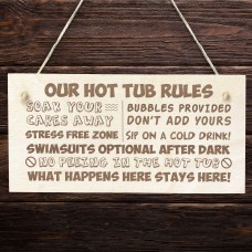 Wooden Hot Tub Rules Hanging Wall Sign Garden Shed Novelty