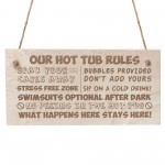 Wooden Hot Tub Rules Hanging Wall Sign Garden Shed Novelty