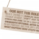 Wooden Hot Tub Rules Hanging Wall Sign Garden Shed Novelty