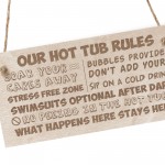 Wooden Hot Tub Rules Hanging Wall Sign Garden Shed Novelty