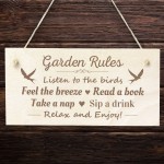 Garden Rules Sign Engraved Wood Garden Signs And Plaques Shed
