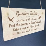 Garden Rules Sign Engraved Wood Garden Signs And Plaques Shed