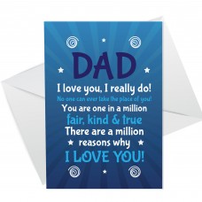 Dad Card For Birthday Fathers Day Card I LOVE YOU Card