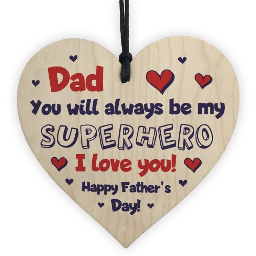 Fathers Day Gifts Wood Heart Superhero Sign Dad Gifts