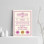 Mum Gift Birthday Christmas Gift Present Mum A4 Certificate