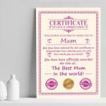 Mum Gift Birthday Christmas Gift Present Mum A4 Certificate