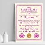 Mummy Gift Birthday Christmas Gift Present Mummy A4 Certificate
