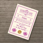 Nan Gift Birthday Christmas Gift Present Nan A4 Certificate