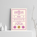 Nan Gift Birthday Christmas Gift Present Nan A4 Certificate