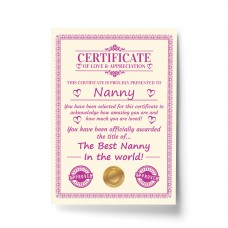 Nanny Gift Birthday Christmas Gift Present Nanny A4 Certificate