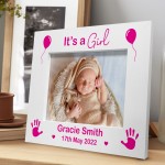 It's A Girl PERSONALISED Baby Name Photo Frame New Born Baby 
