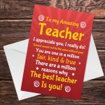 Amazing Teacher Thank You Card For Teacher Assistant Him Her