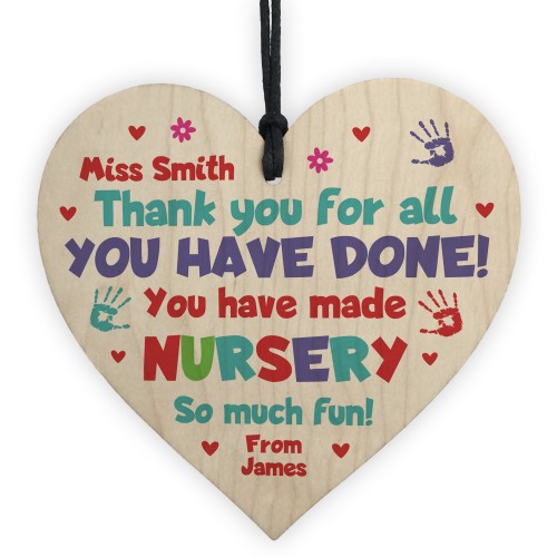 Nursery Teacher Gifts PERSONALISED Wooden Heart Leaving